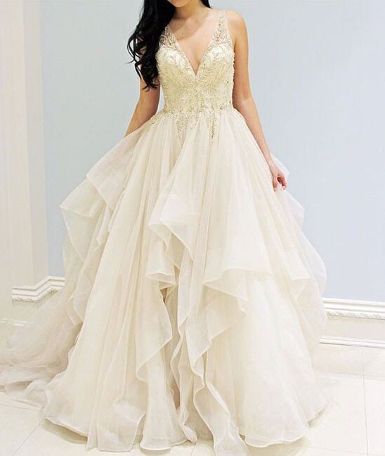 v neck princess prom dress
